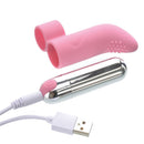 Adam & Eve Silicone Rechargeable Finger Vibe Light Pink, compact design with a curved tip for stimulation.