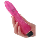 Adam & Eve Eve's Slim Pink Pleaser Vibrator held in hand, showcasing its slender design and bright pink color.