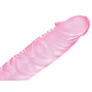 Adam & Eve Pink Jelly Slim Dildo with tapered tip and raised veins for comfortable stimulation.