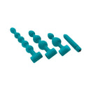 Adam & Eve Vibrating Bumpy Bead Anal Plug Set featuring three silicone plugs and a removable vibrating bullet.