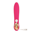 Adam & Eve Eve's Bliss Vibrator in pink with gold accents and charging cable for dual stimulation.