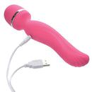 Adam & Eve Intimate Curves Rechargeable Wand Massager in pink with USB charging cable.