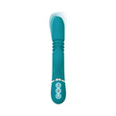 Adam & Eve Eve's Rechargeable Thrusting Rabbit Vibrator in teal with textured shaft and control buttons.