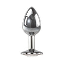 Adam & Eve Clear Gem Anal Plug Medium with polished aluminum and sparkling jewel design.