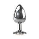 Adam & Eve Clear Gem Anal Plug Large showcasing polished aluminum with clear jewel base.