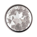 Adam & Eve Clear Gem Anal Plug Large with a multi-faceted clear jewel, polished aluminum design.