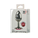 Adam & Eve Pink Gem Anal Plug Small in packaging with pink jeweled base, ideal for beginners in anal play.