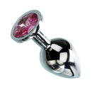 Adam & Eve Pink Gem Anal Plug Medium with polished aluminum and faceted pink jewel