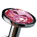 Close-up of Adam & Eve Pink Gem Anal Plug Medium showcasing the sparkling pink jewel and polished aluminum design.