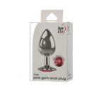 Adam & Eve Pink Gem Anal Plug Large packaging featuring a polished aluminum design and pink jewel base.