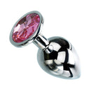 Adam & Eve Pink Gem Anal Plug Large with polished aluminum body and pink gemstone accent for enhanced pleasure.