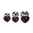 Adam & Eve Three Hearts Gem Anal Plug Set featuring three graduated plugs with sparkly red heart jewels.