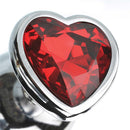 Close-up of the stunning red heart jewel on the Adam & Eve Three Hearts Gem Anal Plug Set.
