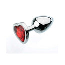 Adam & Eve Red Hearts Gem Anal Plug Small with polished aluminum body and sparkling red heart gem base.