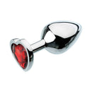 Adam & Eve Red Hearts Gem Anal Plug Medium with polished aluminum and a red heart gem.