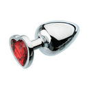 Adam & Eve Red Hearts Gem Anal Plug Large featuring a shiny aluminum body and red heart gem accent.