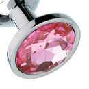 Close-up of the pink gem base of the Adam & Eve Pink Gem Anal Plug Set, showcasing its sparkling elegance.