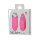 Adam & Eve Turn Me On Rechargeable Love Bullet in pink packaging with wireless remote for pleasure.