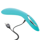 Adam & Eve G-Gasm Curve G-Spot Vibrator Teal with USB charging cable.
