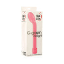 Packaging of Adam & Eve G-gasm Delight G-Spot Vibrator Pink showcasing its curved design for G-spot stimulation.