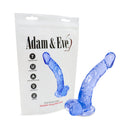 Adam & Eve Cool Curve 8 Inch Jelly Dildo Blue in packaging, showcasing realistic details and design.