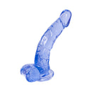 Adam & Eve Cool Curve 8 Inch Jelly Dildo Blue showcasing its realistic design and gently curved shape.