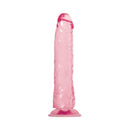 Adam & Eve Pink Jelly Realistic Dildo with lifelike shape and veined texture, 8.25 inches long for satisfying fullness.
