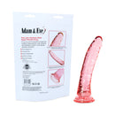 Adam & Eve Pink Jelly Realistic Dildo displayed with packaging showcasing its flexible design and textured features.