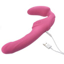 Adam & Eve Eve's Vibrating Strapless Strap-on in pink with USB charging cable.