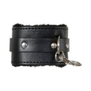 Adam & Eve Hog Tie Bondage Kit Black leather cuff with silver hardware and soft lining.