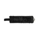 Adam & Eve Hog Tie Bondage Kit Black wrist cuff with fuzzy black surface and leather strap.