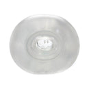 Adam & Eve Clear Triple Chamber Ball Drainer Stroker view showcasing its smooth, stretchy design and central opening.
