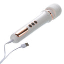 Adam & Eve Magic Massager Corded Wand Vibrator White with rose gold accents and USB charging.