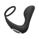 Adam & Eve Adam's Rechargeable Prostate Pleaser With C-Ring, a black prostate massager with a C-ring for enhanced pleasure.