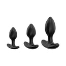 Adam & Eve Vibrating Anal Trainer Set featuring three super-soft silicone anal plugs in black.