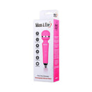 Adam & Eve Peak Rechargeable Wand Massager Pink in packaging displaying features and specifications.