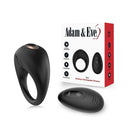 Adam & Eve Alan Vibrating Rechargeable Cock Ring Black with wireless remote and silicone design.