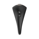 Adam & Eve Alan Vibrating Rechargeable Cock Ring Black with remote control, designed for enhanced intimacy and stimulation.
