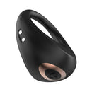 Adam & Eve Alan Vibrating Rechargeable Cock Ring Black - close-up of the silicone ring with embedded vibrator.