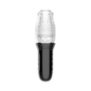 Adam & Eve Adam's Gawk Gawk Rotating & Vibrating Masturbator clear sleeve with black handle for enhanced pleasure.