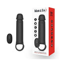 Adam & Eve Adams Xl Vibrating Extension Silicone With Remote Control next to its packaging, showcasing powerful features.