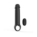 Adam & Eve Adams Xl Vibrating Extension Silicone With Remote Control, black silicone vibrator with remote.