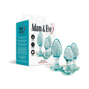 Adam & Eve Glitter Gem Butt Plug Set Blue with three graduated acrylic plugs and a stylish package.