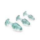 Adam & Eve Glitter Gem Butt Plug Set Blue featuring three graduated sparkling acrylic plugs.