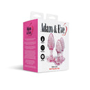 Adam & Eve Glitter Gem Butt Plug Set Pink packaging featuring three graduated pink glitter plugs.