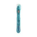 Adam & Eve Eve's Thrusting Triple Joy Rabbit Vibrator in teal, featuring a thrusting shaft and clitoral bunny stimulator