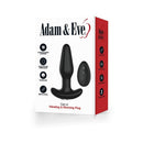 Adam & Eve Carl Jr Vibrating & Rimming Plug in packaging showcasing its features and remote control.