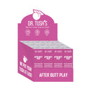 Dr Tush's After Butt Play Aftercare Gel Pink Box 12-pack displayed in a retail counter display.