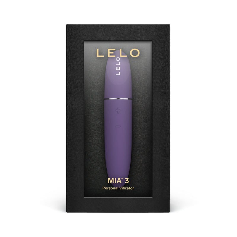 LELO MIA 3 Personal Vibrator Purple in elegant packaging, showcasing its sleek design and discreet portability.