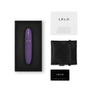 LELO MIA 3 Personal Vibrator Purple in packaging with warranty card, care instructions, and storage pouch.